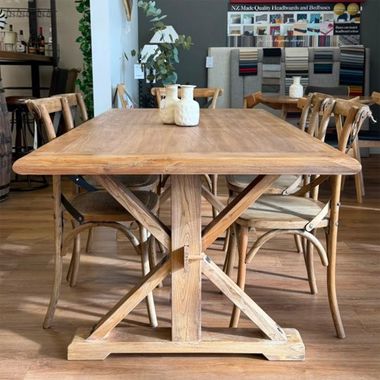 Farmstead Dining Table Reclaimed Elm 200cm + 6 Cross Back Dining Chair